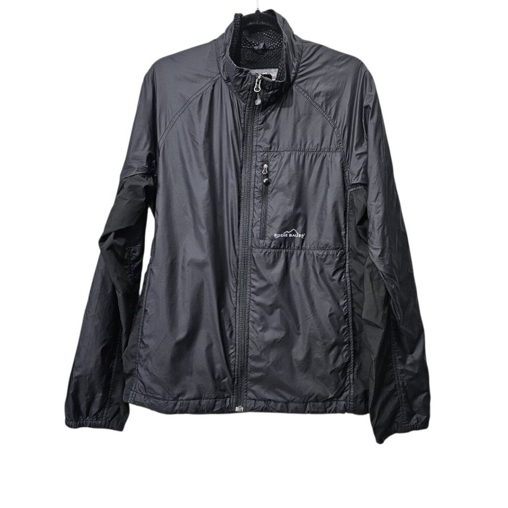 Eddie Bauer Men's Zip Up Packable Windbreaker Nylon Black Lightweight Jacket - Picture 9 of 10